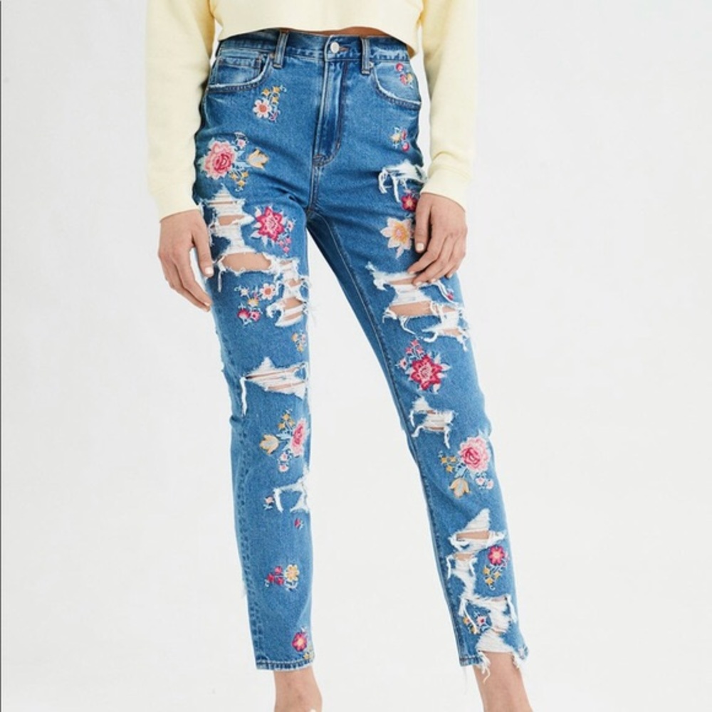 American Eagle Floral Mom Jeans